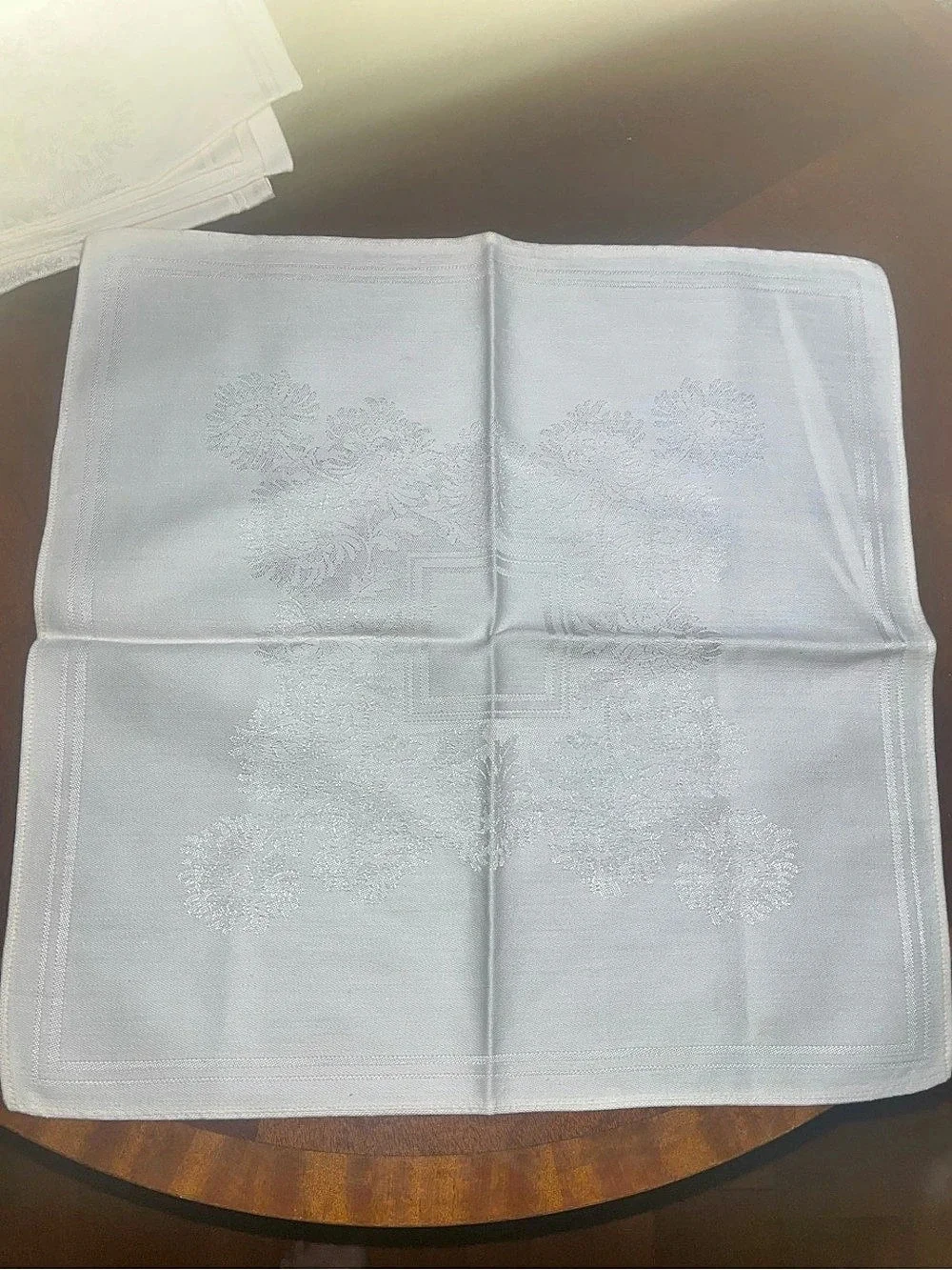 White Floral Jacquard Table Linens 16” square Chrysanthemum pattern